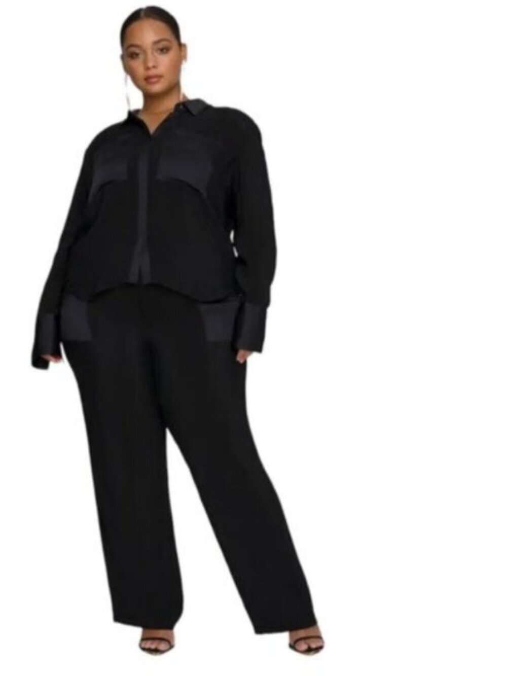 GOOD AMERICAN NEW Semi Sheer Trousers Flowy Pants Wide Straight Leg Minimal 4X
